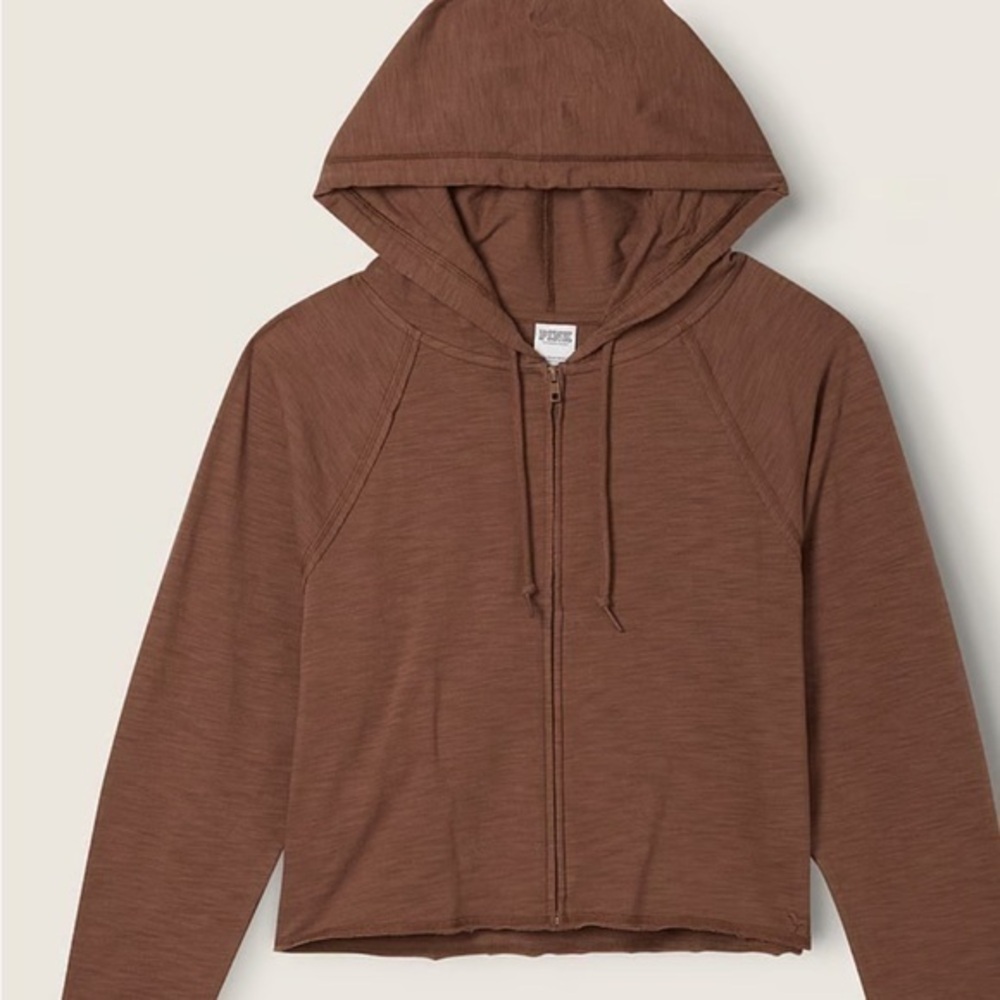Victoria’s Secret Pink cropped full zip hoodie. Women’s size XXL.Chestnut brown.